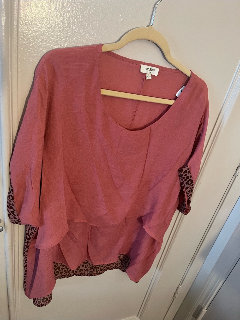 Umgee Rose-Mauve Layered Tunic with Leopard Trim